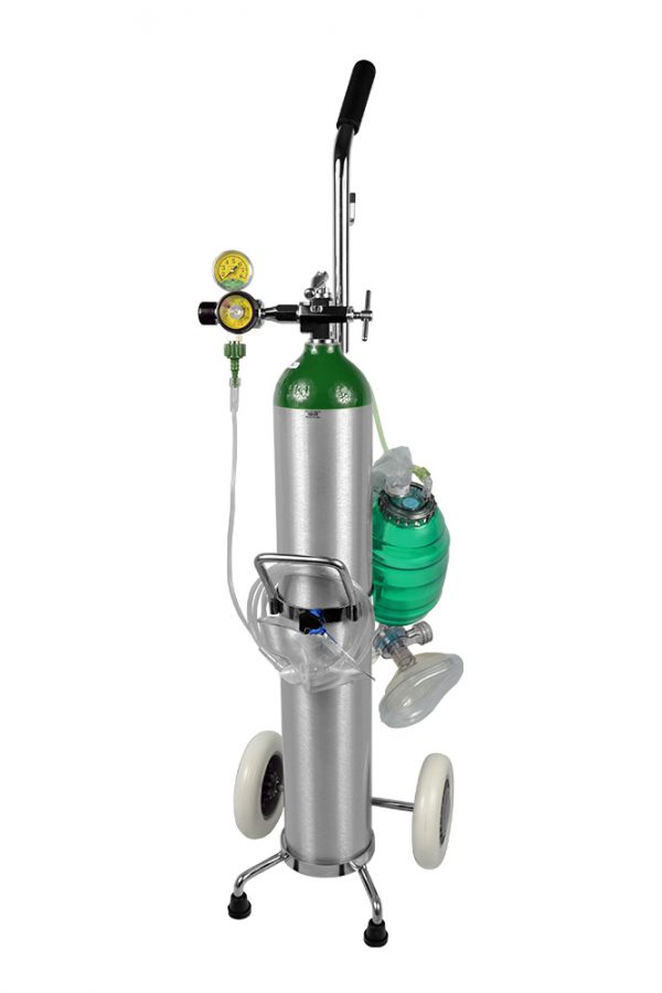 E Oxygen Cylinder Resuscitator Kit on Cart
